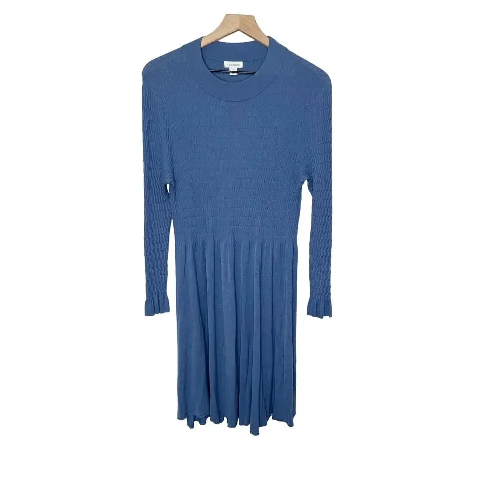SUNDANCE Nature's Hue High Neck Ruffle Sleeve Midi Dress Blue Medium - Picture 2 of 14